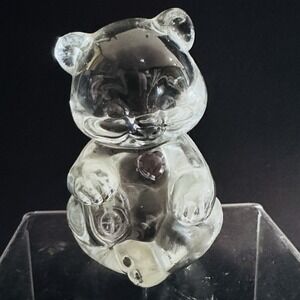 Fenton Clear Glass Bear Paperweight Figurine June Alexandrite Purple Heart Stone
